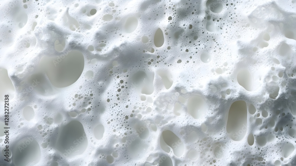 Poster Close-up view of white foam, highlighting its textured surface and intricate bubble formations. Abstract and visually appealing. A Close-Up Study of Bubbles and Airy Forms