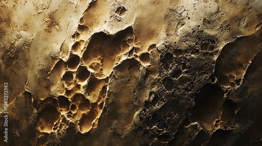 Poster close-up view of a textured surface with a unique interplay of brown and gold tones. the abstract, a