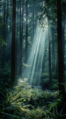 Fototapeta premium Serenity in Silence: Capturing the Tranquil Beauty of a Remote, Untouched Forest