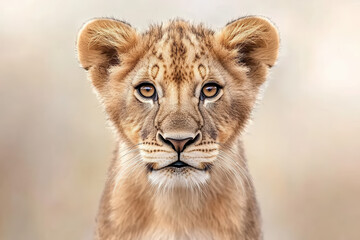 Obraz premium Close-up Portrait of a Young Lion Cub with Expressive Eyes