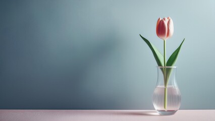 Fototapeta premium 美しくて可憐なチューリップの花が一本だけ、コピースペース