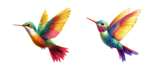 Fototapeta premium Colorful Hummingbirds on Transparent Background