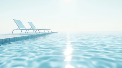 Obraz premium Serenity by the Pool: Two Lounge Chairs Await in Tranquil Blue Waters