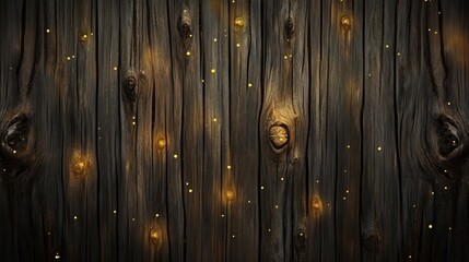 Fototapeta premium Dark Wooden Texture With Warm Yellow Glowing Lights and Visible Wood Grains and Knots