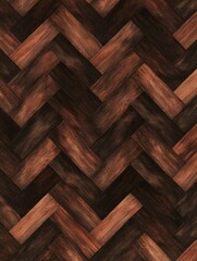 Herringbone Wood Floor Pattern with Brown and Dark Brown Planks and Rough Texture