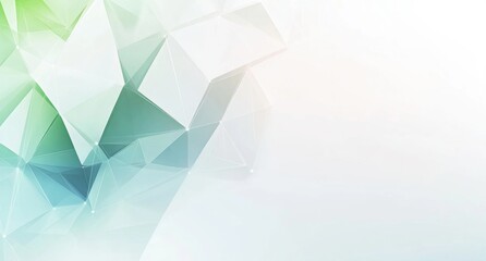 Obraz premium White background, geometric shapes, illustration, light blue and green color scheme, white paper texture, modern technology style, white space at the top of the screen Generative AI