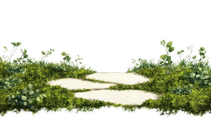 Obraz premium Serene Pathway with Greenery and Stones on White Background