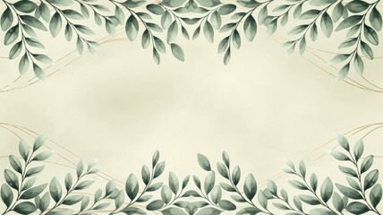 Watercolor Green Leaves Illustration Light Beige Background - Minimalist Botanical Design Spring Event Invitations Celebrations