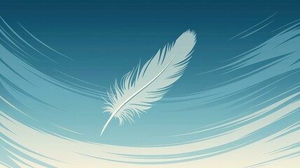 Modern Minimalist Digital Illustration White Feather Blue Gradient Background - Symbol Lightness Renewal Wellness Nature-Themed Marketing Materials