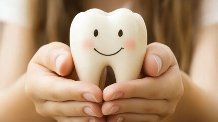 Promoting dental health awareness with a smiling tooth community event educational content indoor setting close-up view wellness concept