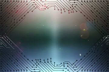 Obraz premium Modern Abstract Digital Illustration Glowing Circuit Board Diamond Shape Light Flares - Futuristic Technology Background Digital Marketing Innovation