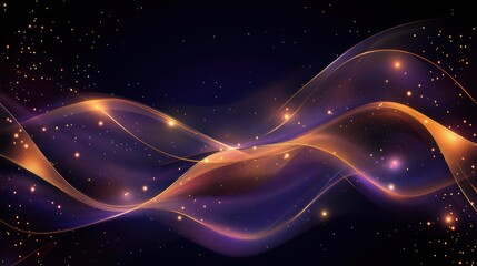 Obraz premium Abstract Golden Wave Motion With Glitter Particles On Dark Background