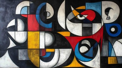 Obraz premium Abstract geometrical painting with an owl peering from shapes