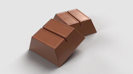 pieces of chocolate bar in white background, right side view