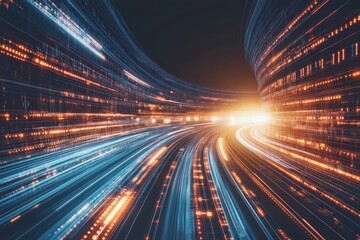 Abstract digital tunnel, data stream, fast speed, futuristic background, conceptual technology, possible use stock photo