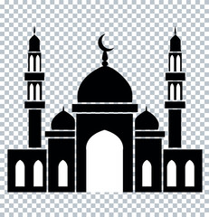 Mosque Silhouette Icon with Minarets and Crescent Moon – Islamic Architecture Symbol