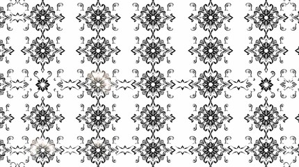 A complex graphic pattern on a brilliant white background, featuring intricate details and a repeating motif.