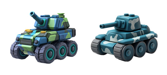 Colorful Toy Tanks on Transparent Background