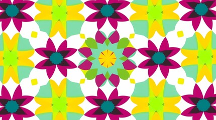 A graphic featuring a geometric pattern, digitally created, with vibrant colors and a symmetrical layout on a plain white background.