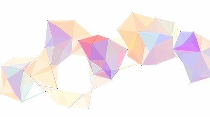 A low-poly graphic on a brilliant white background, composed of interconnected polygons in a spectrum of colors.
