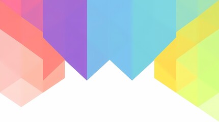 A minimalist graphic design featuring a clean white background, showcasing a bold geometric pattern in vibrant primary colors, rendered in a vector art style.