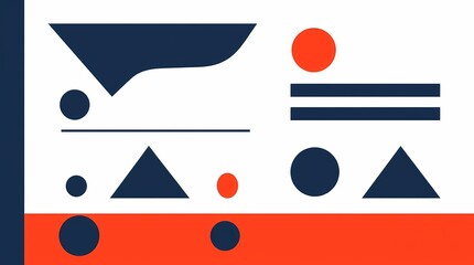 Obraz premium A minimalist graphic design on a bright white background featuring bold geometric shapes in contrasting colors, sharp lines and a clean layout.