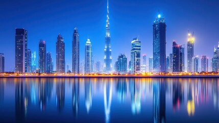 Fototapeta premium Dubai Skyline at Night: A Stunning Reflection