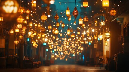 Illuminated Pathway with Warm Lanterns.