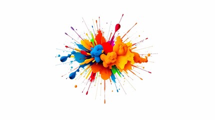 A vibrant graphic on a stark white background, depicting a dynamic composition with bold colors and textures, creating visual excitement.