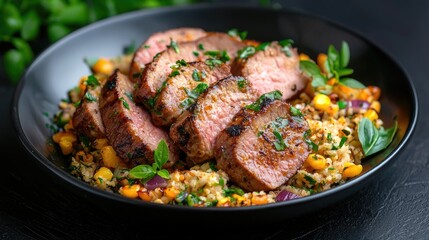 Grilled pork tenderloin with corn and quinoa