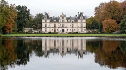 Obraz premium European Chateau Reflection Calm Autumn Day