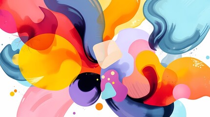 Fototapeta premium An abstract graphic with a pure white background, utilizing a vibrant color palette and organic shapes, showcasing a digital painting style.