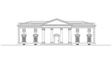 Fototapeta premium An elegant graphic with a brilliant white background, depicting a classical architectural rendering in grayscale, employing precise lines and architectural details, using a bl.