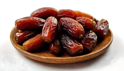 Fototapeta premium Golden Sukkari dates on a white background, a delicious and healthy snack.