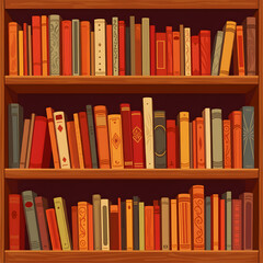 Fototapeta premium Vintage style illustrated bookshelf with colorful spines classic library decor and nostalgic vintage reading collection