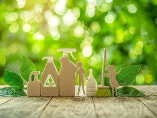 Eco-friendly cleaning supplies inspire a sustainable lifestyle in a bright, natural setting