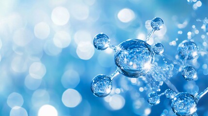 Molecular structure representing water and connected light bokeh background