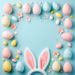 Easter Frame with Colorful Eggs and Bunny Ears