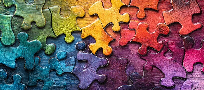 Abstract Colorful Interlocking Puzzle Pieces in Vivid Hues