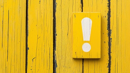 Bright yellow warning sign on a rustic wooden wall, conveying caution and alertness in a vibrant environment, ideal for safety related themes