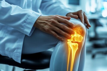Obraz premium Medical professional examines a patient's knee with focus on joint health and treatment methods for pain relief