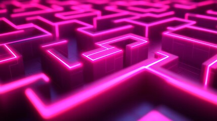 Fototapeta premium Vibrant Pink Neon Maze with Intricate Pathways and Abstract Design Elements