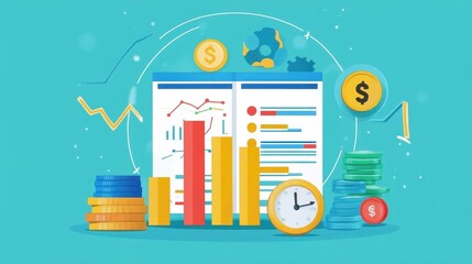 Financial planning timeline flat design front view business strategy theme animation vivid. 