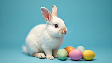 Obraz premium Adorable Fluffy Easter Bunny in a Festive Atmosphere with Soft Lighting and Realistic Details