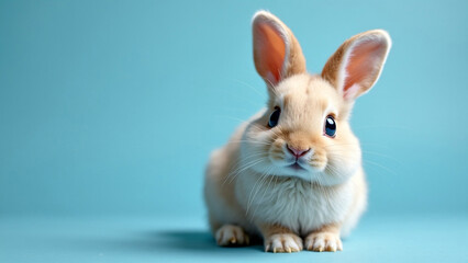 Fototapeta premium Adorable Fluffy Easter Bunny in a Festive Atmosphere with Soft Lighting and Realistic Details