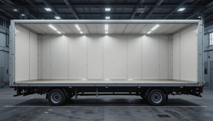 Empty truck with no load, ideal for logistics industry promotions.