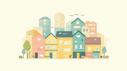 Real estate investment infographic flat design side view property market theme animation colored pastel.