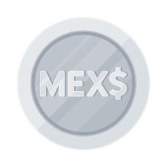 Silver coin with Mexican Peso sign (Mex$). Economy, finance, investment, profit, money, MXN currency concept. Flat vector illustration isolated on white background