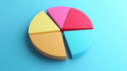 Fototapeta premium Savings and investment pie chart flat design top view personal finance theme 3D render triadic color scheme.