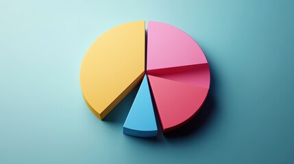 Fototapeta premium Savings and investment pie chart flat design top view personal finance theme 3D render triadic color scheme.